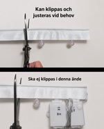 Infografik som visar att ljusslingan kan klippas och justeras i längd, men inte i änden där anslutningen sitter