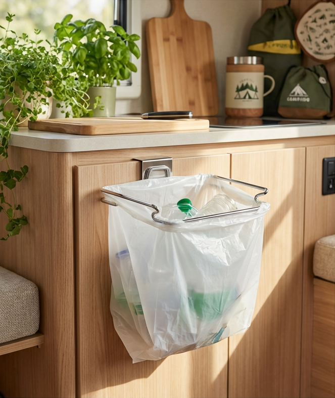 Holder for søppelsekk, håndkle, kjøkkentilbehør mm