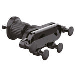 Svart mobilhållare för bil med luftgallerfäste, produktbild på vit bakgrund för husbil och camping.